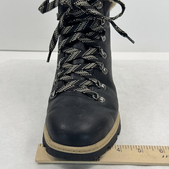 Time Tru Womens Size 8 Black Hiker Ankle Boots Sherpa Trim Lace Up Lug Sole - Picture 12 of 14